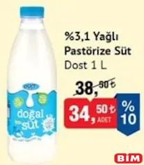 DOST %3,1 YAĞLI PASTÖRİZE SÜT 1 L